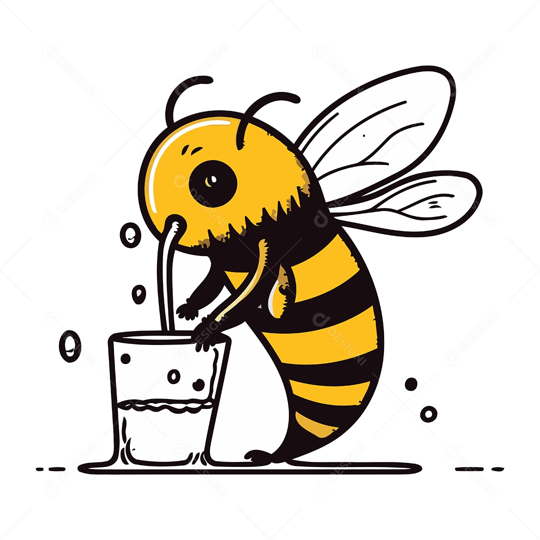 Abelha Bebendo Leite de um Copo Ilustração Vetor EPS
