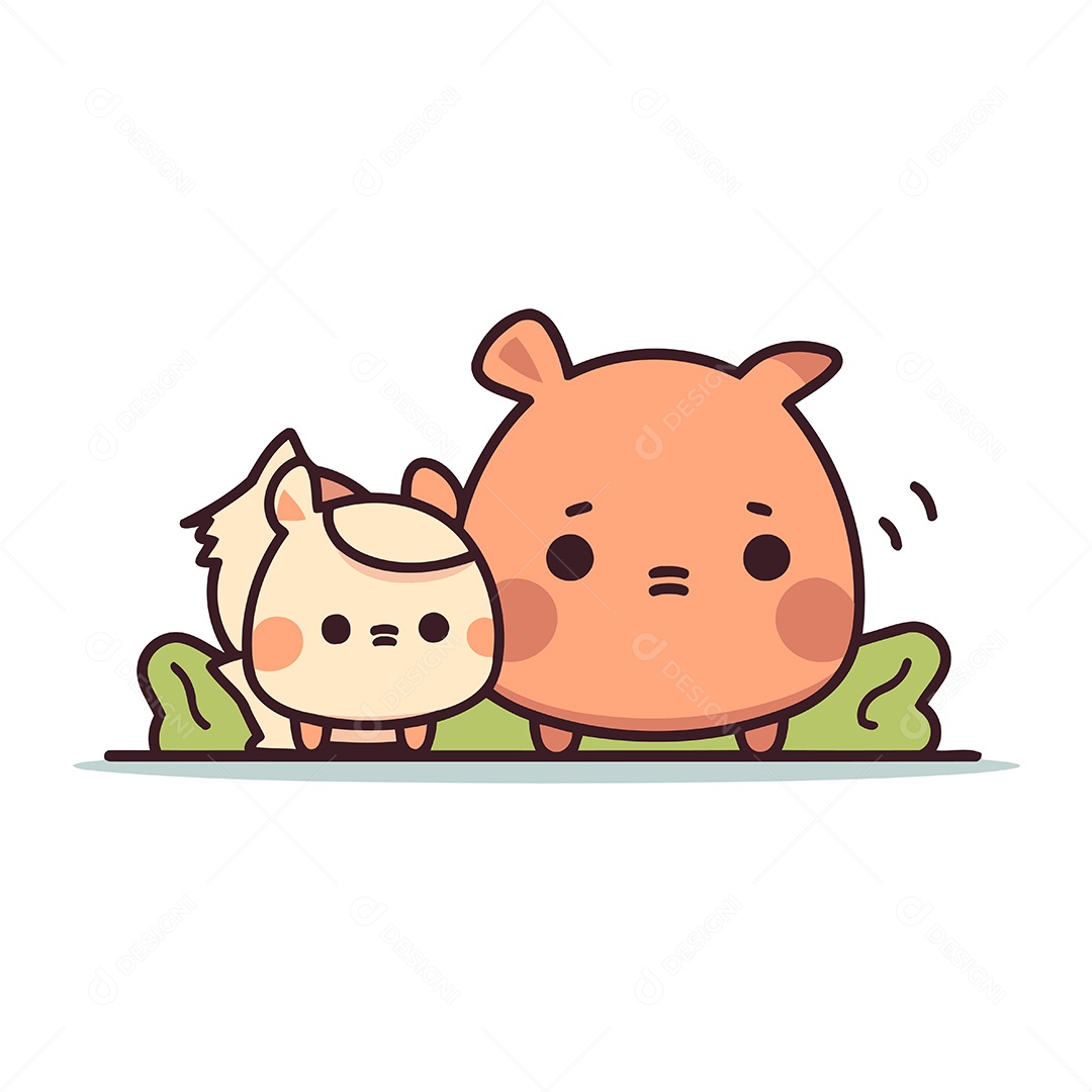 Porco e Gato Fofos de Desenho Animado Ilustração Vetor EPS
