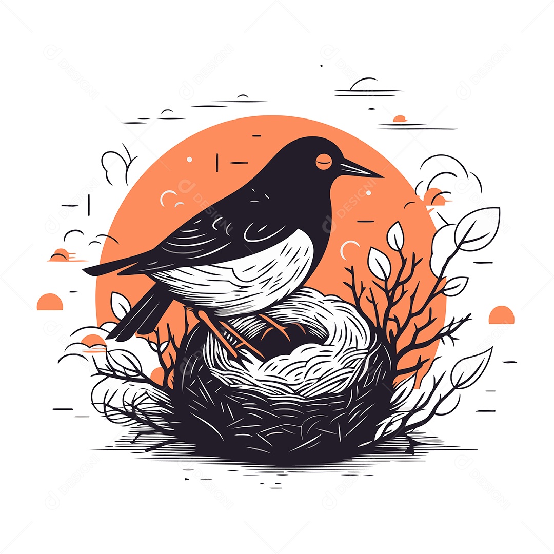 Pássaro de Desenho Animado em Um Ninho Ilustração Vetor EPS