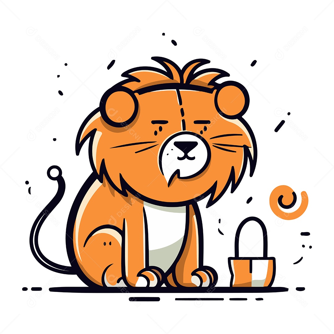 Leão de Desenho Animado com Uma Xícara Ilustração Vetor EPS