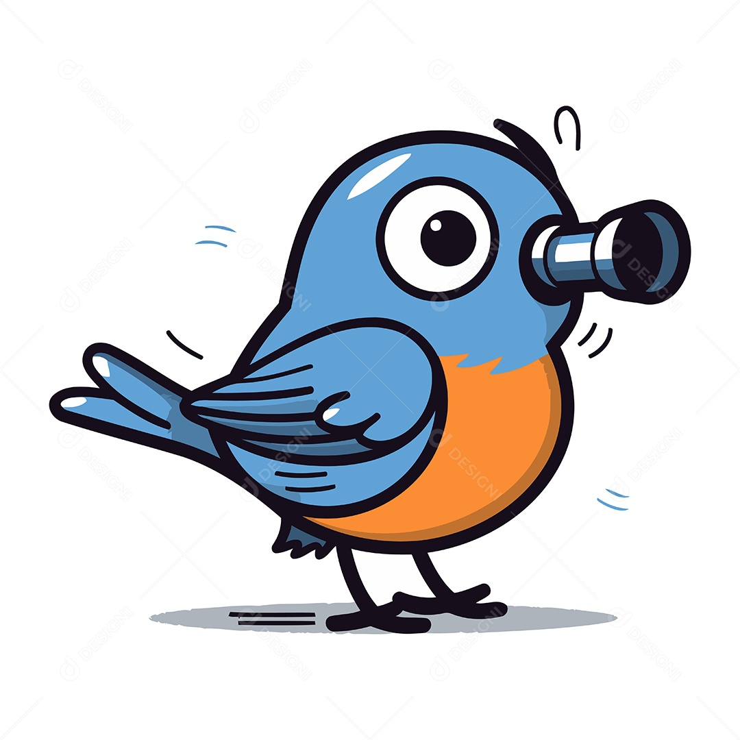 Pássaro Azul de Desenho Animado com Binóculos Ilustração Vetor EPS