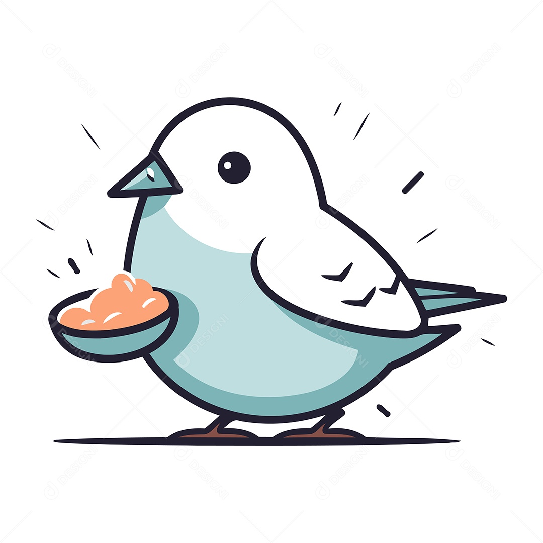 Passarinho Fofo com Uma Tigela de Comida Ilustração Vetor EPS