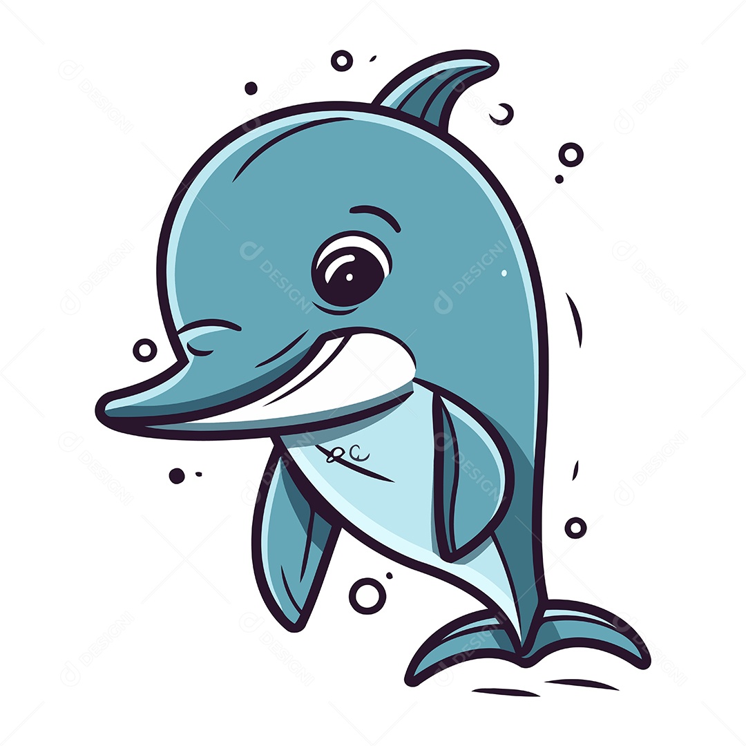 Golfinho Fofo de Desenho Animado Ilustração Vetor EPS