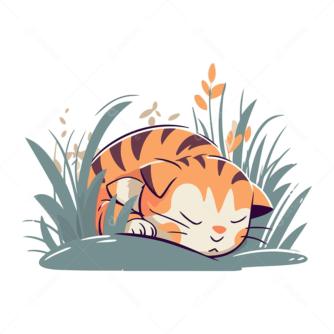 Tigre de Desenho Animado Dormindo na Grama Ilustração Vetor EPS