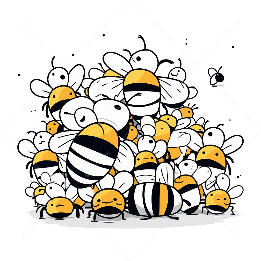 Grupo de Abelhas Desenho Animado Ilustração Vetor EPS