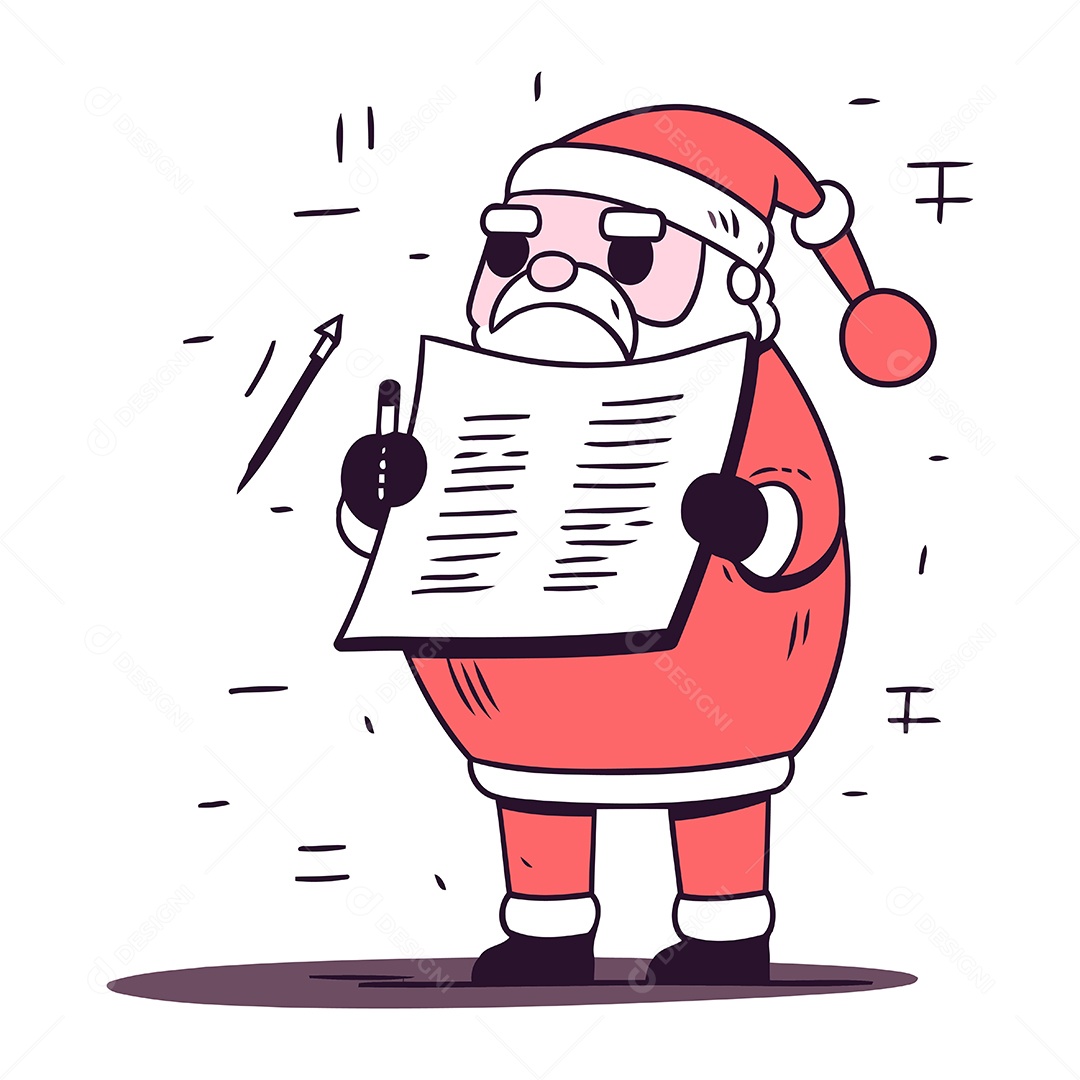 Papai Noel de Desenho Animado Lendo uma Carta Ilustração Vetor EPS