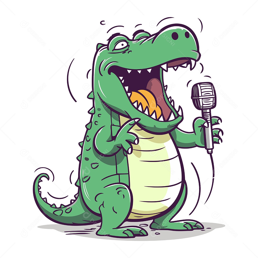 Crocodilo Cantando uma Música com Um Microfone Ilustração Vetor EPS