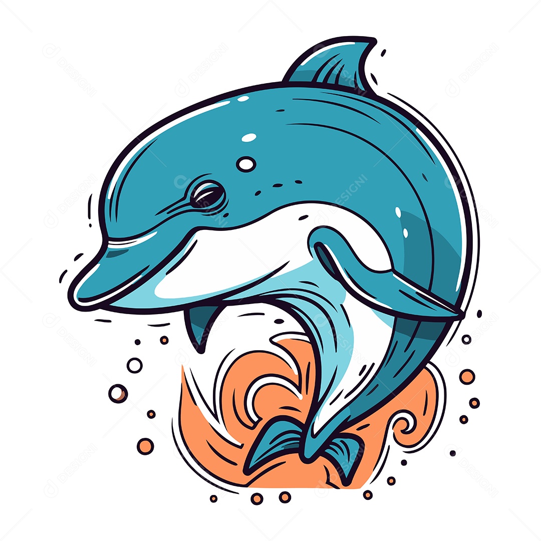 Golfinho de Desenho Animado Ilustração Vetor EPS