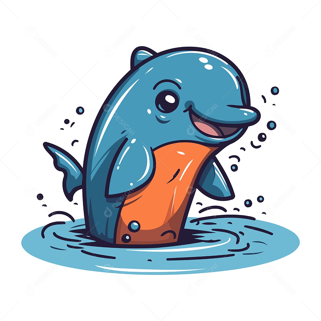 Golfinho de Desenho Animado Ilustração Vetor EPS