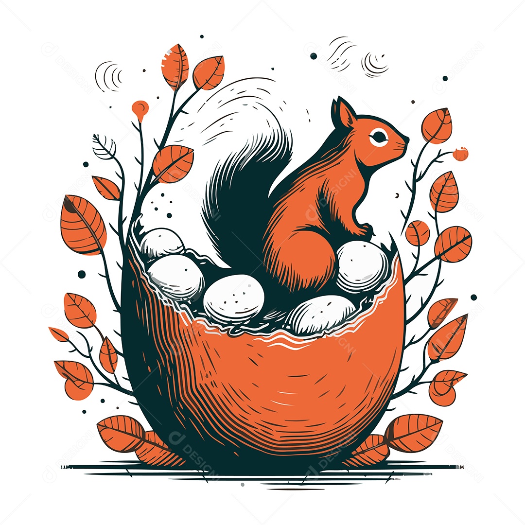 Esquilo de Desenho Animado em Uma Cesta Ilustração Vetor EPS