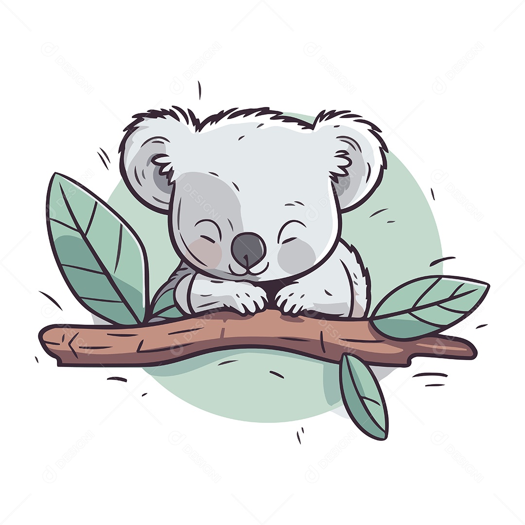 Coala Fofo Sentado em Um Galho de Árvore Ilustração Vetor EPS