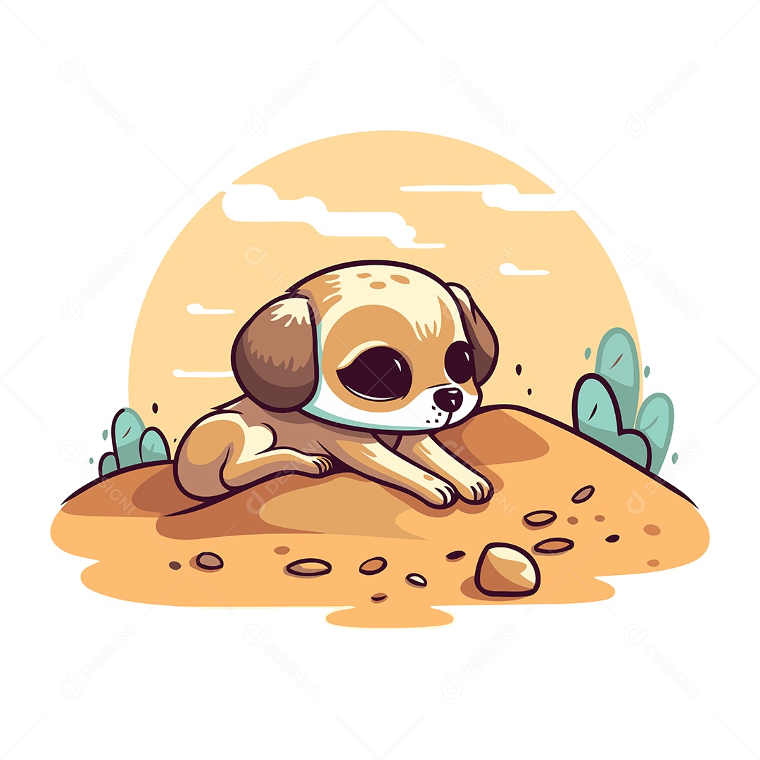 Cachorro Deitado na Areia Ilustração Vetor EPS