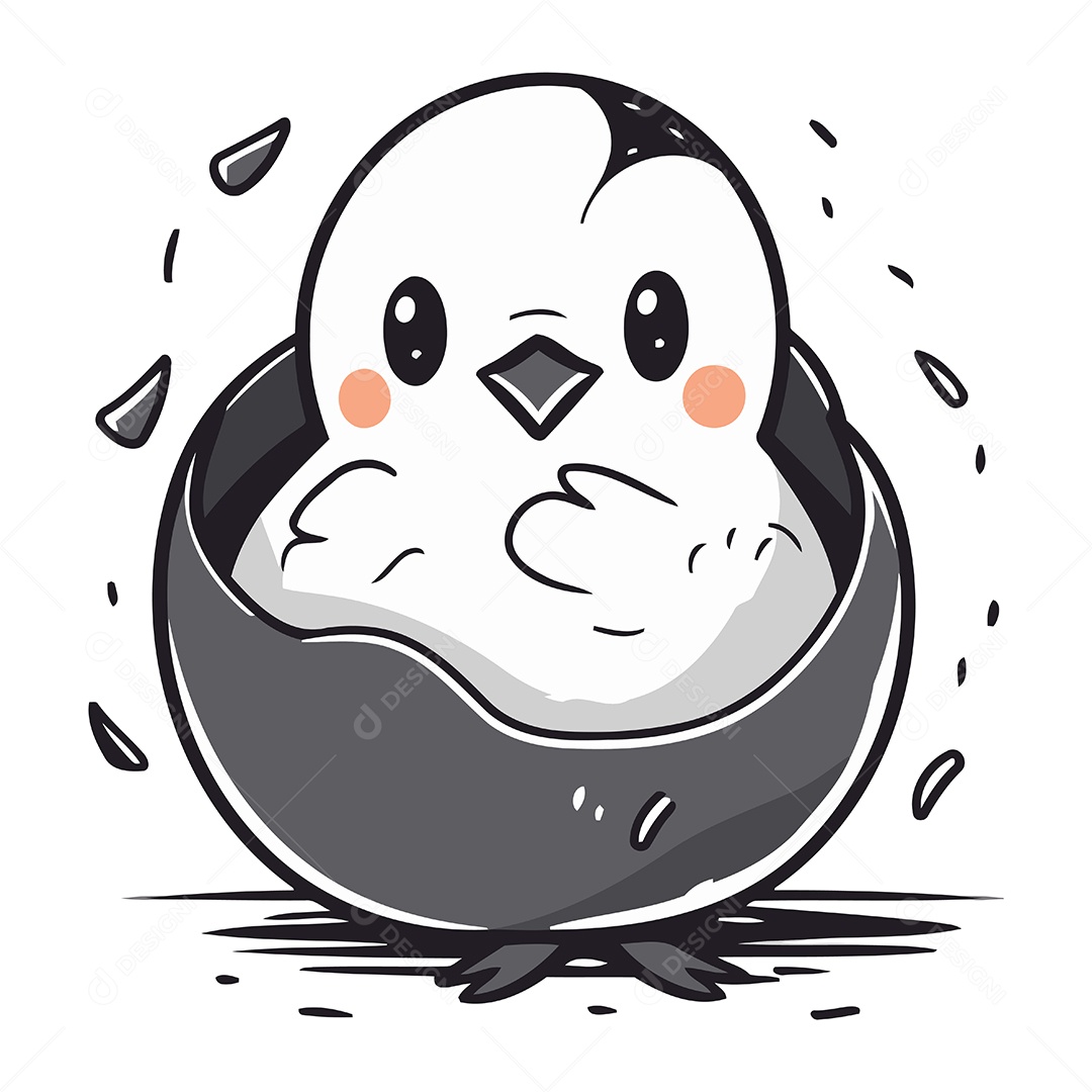 Pinguim Fofo Dentro do Ovo Ilustração Vetor EPS