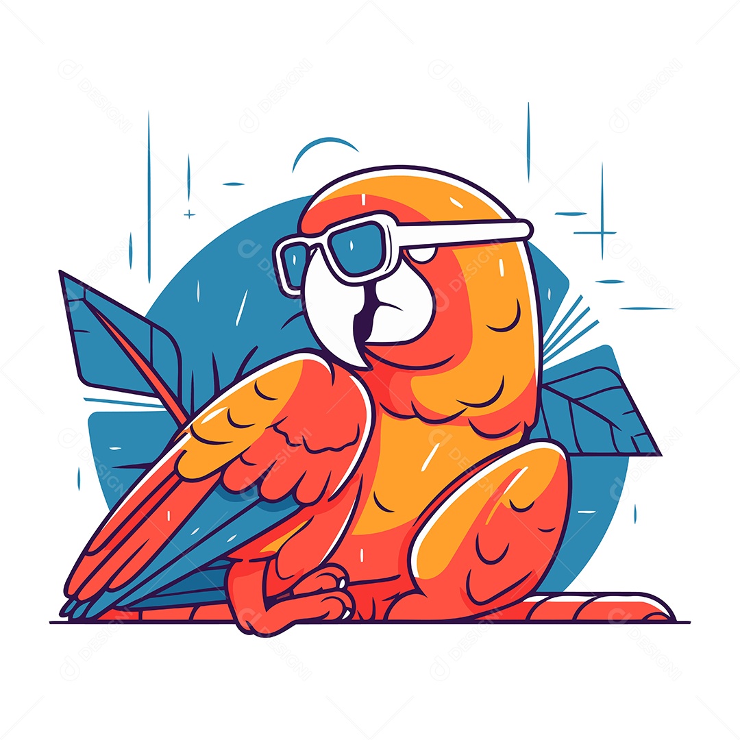 Papagaio Fofo com Óculos de Sol Ilustração Vetor EPS