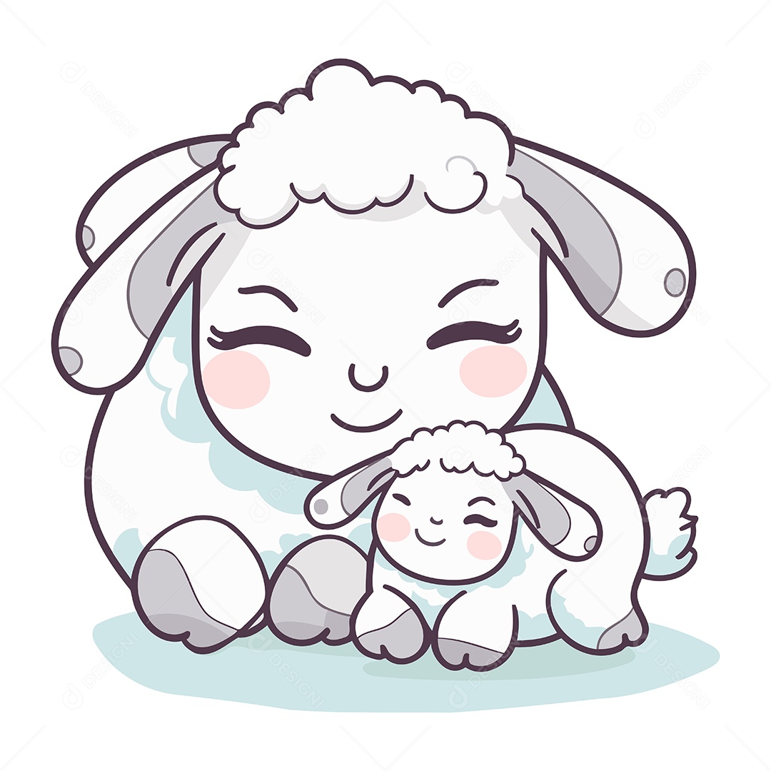 Ovelha de Desenho Animado com Seu Filhote Ilustração Vetor EPS
