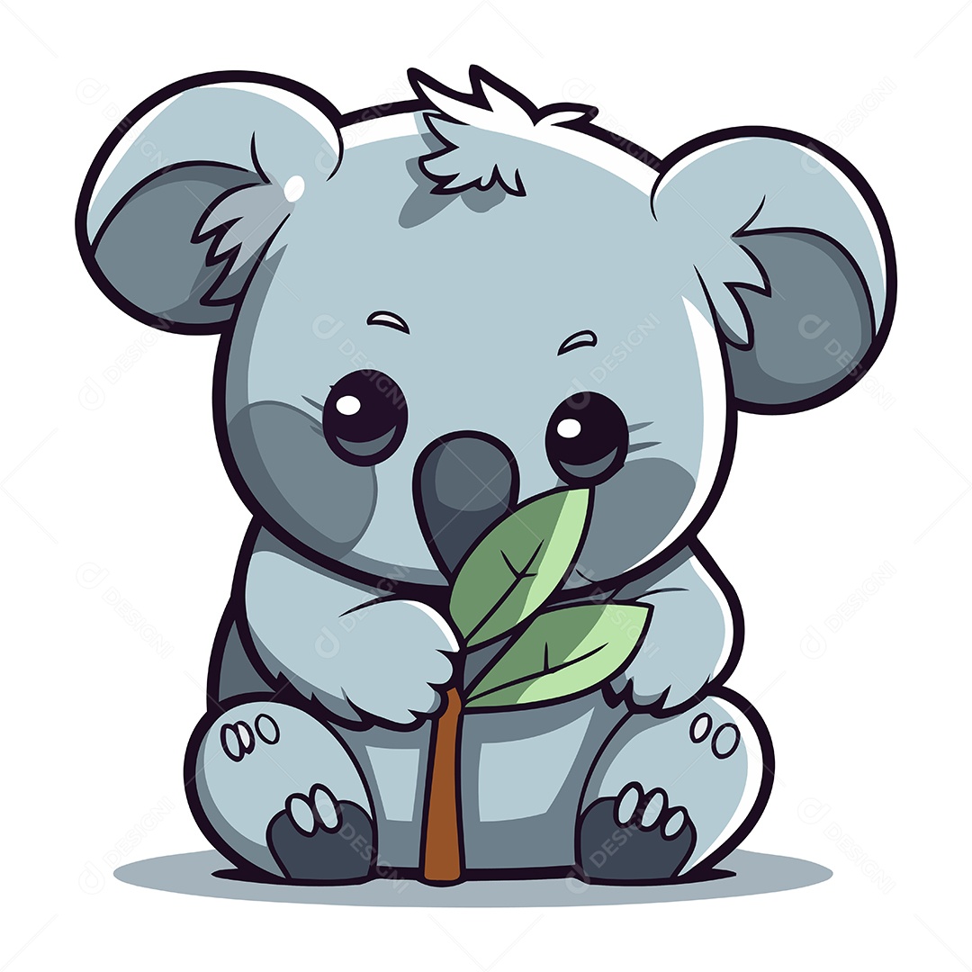 Coala Fofo com Uma Folha na Boca Ilustração Vetor EPS