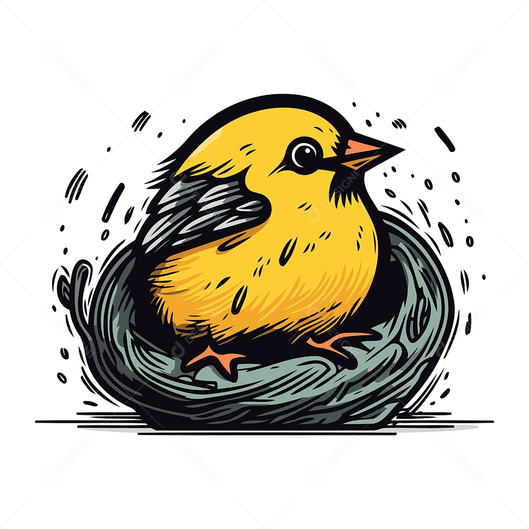 Pássaro Amarelo de Desenho Animado Ilustração Vetor EPS