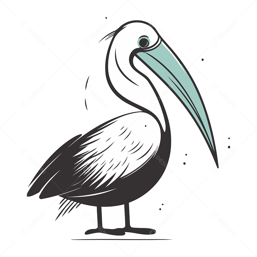 Pelicano de Desenho Animado Ilustração Vetor EPS