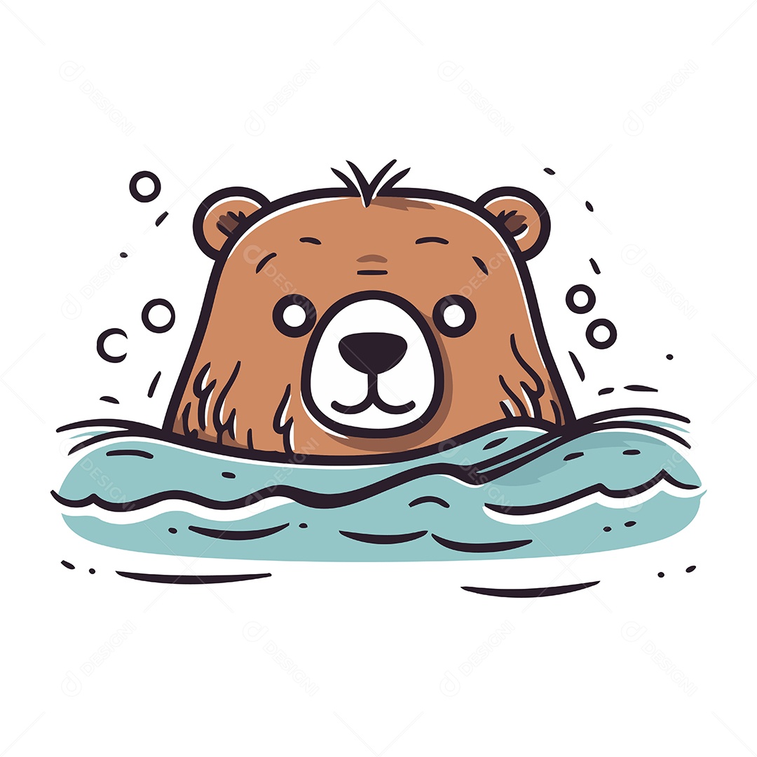 Urso Fofo Nadando no Mar Ilustração Vetor EPS