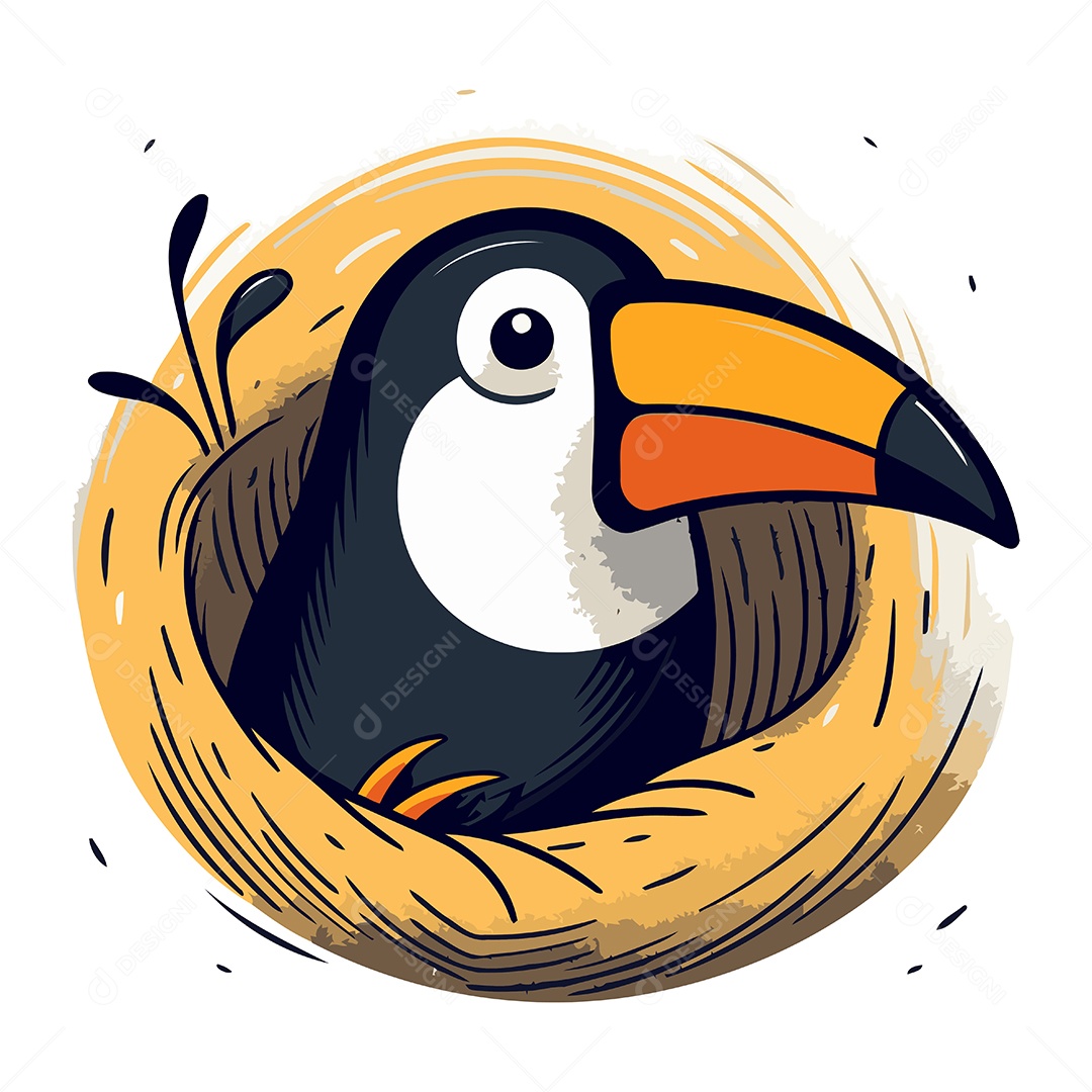 Tucano de Desenho Animado no Ninho Ilustração Vetor EPS