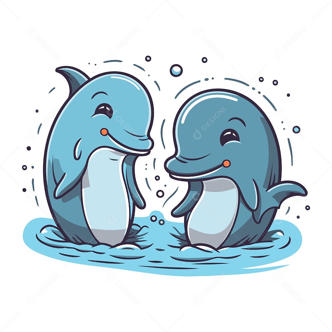 Golfinhos de Desenho Animado Ilustração Vetor EPS