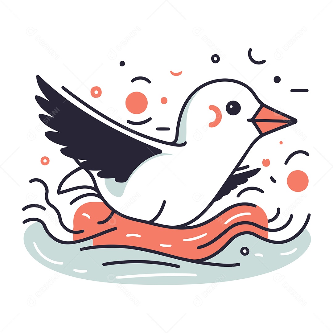 Gaivota Fofa de Desenho Animado Ilustração Vetor EPS