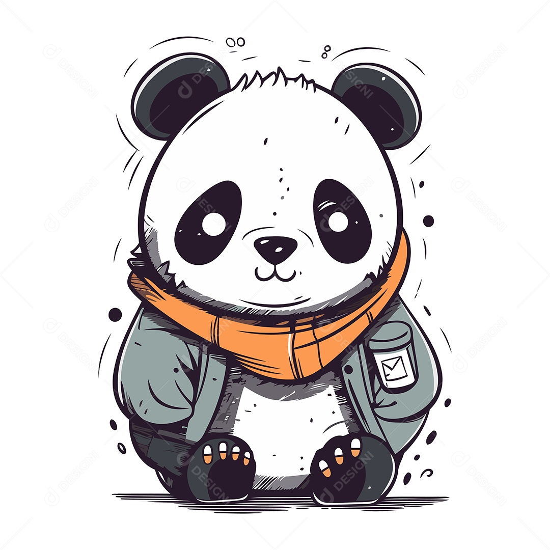 Urso Panda Fofo com Roupa Quentinha Ilustração Vetor EPS