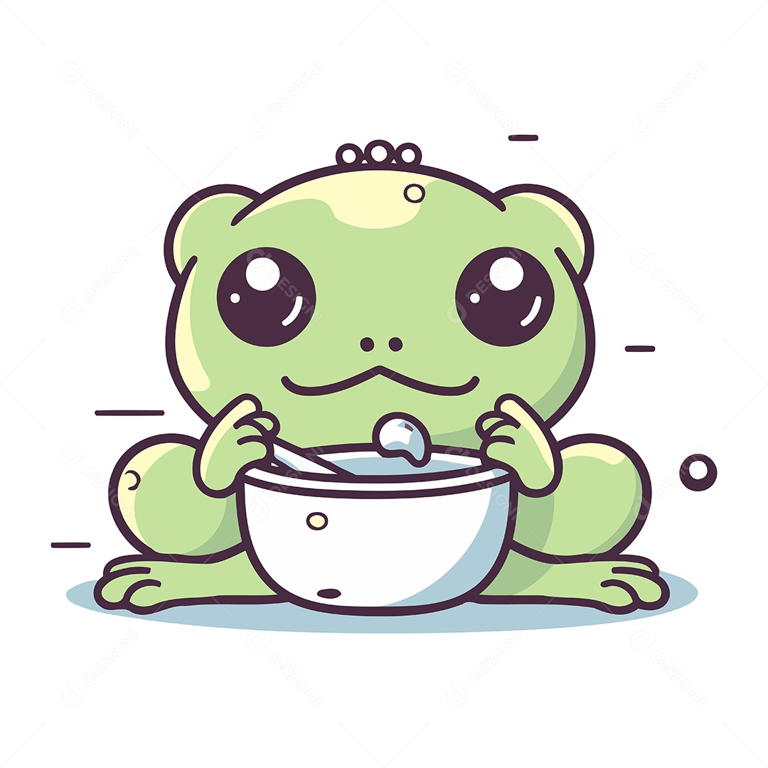 Sapo Fofo com Uma Tigela de Leite Ilustração Vetor EPS
