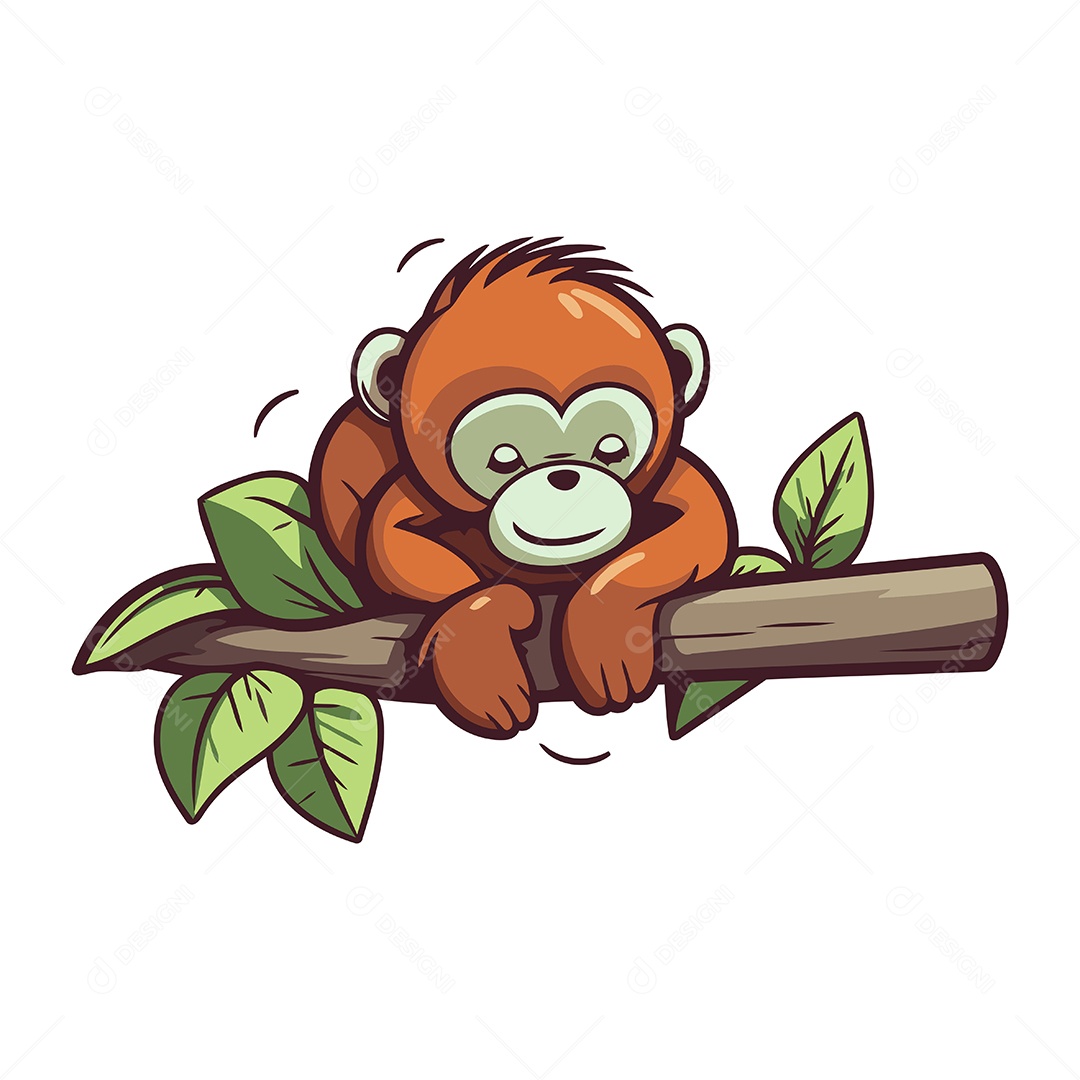 Macaco Sentado em Um Galho de Árvore Ilustração Vetor EPS