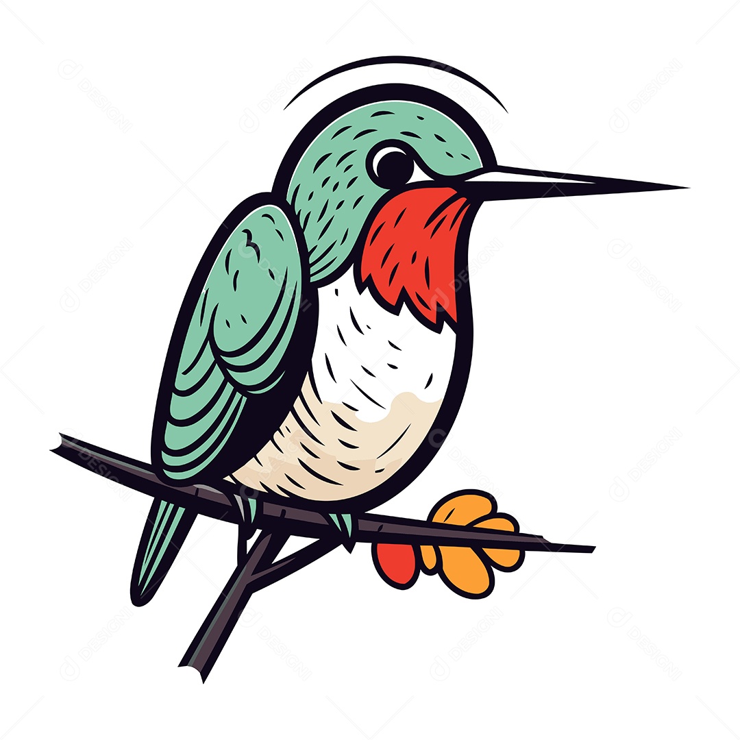 Beija Flor Sentado em Um Galho Ilustração Vetor EPS