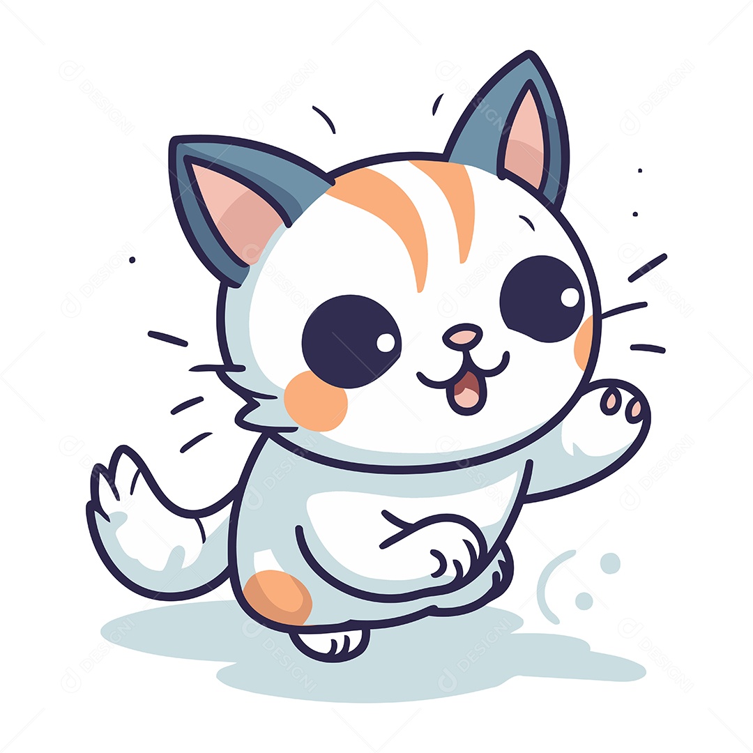 Gato Fofo de Desenho Animado Ilustração Vetor EPS