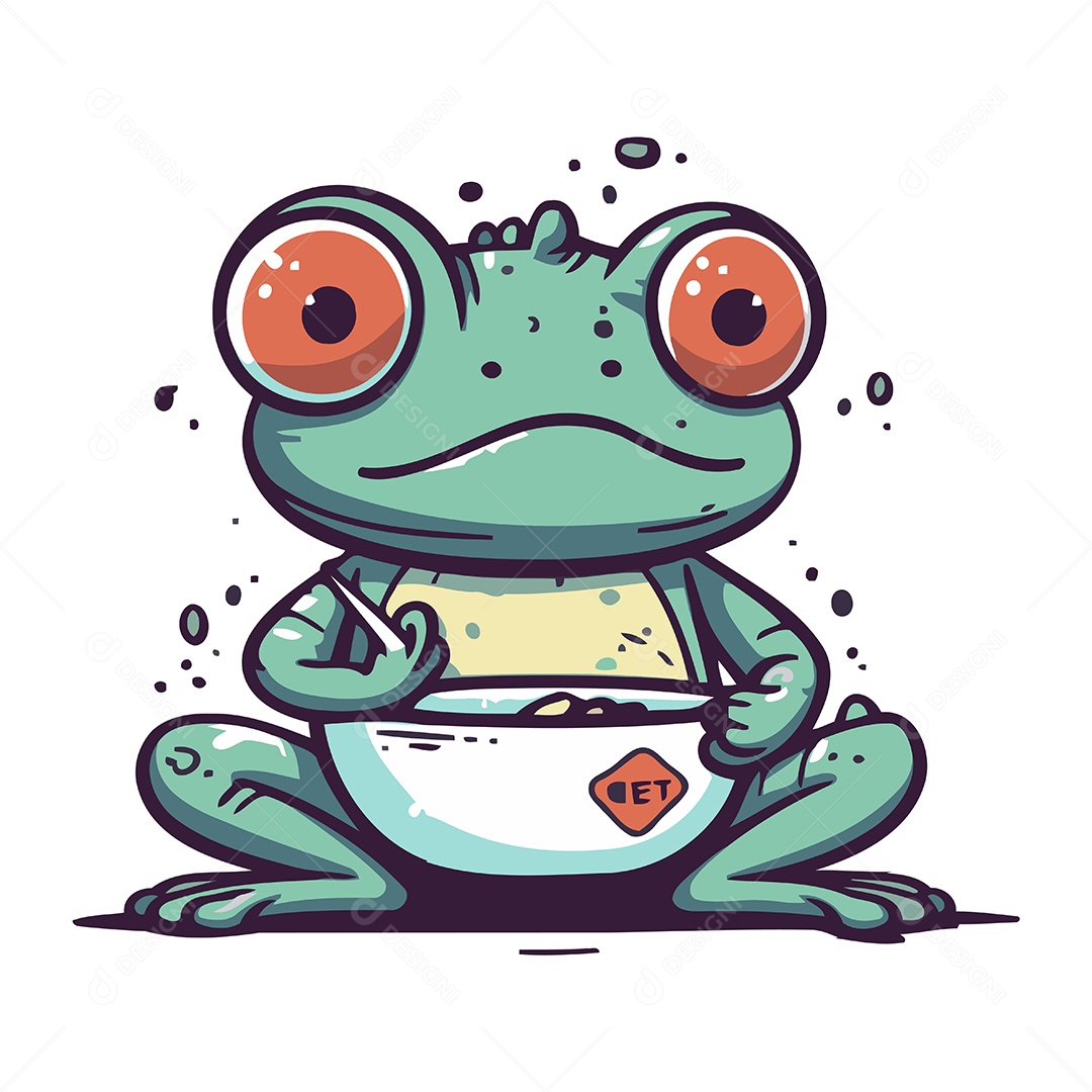 Sapo de Desenho Animado Comendo Sopa Ilustração Vetor EPS
