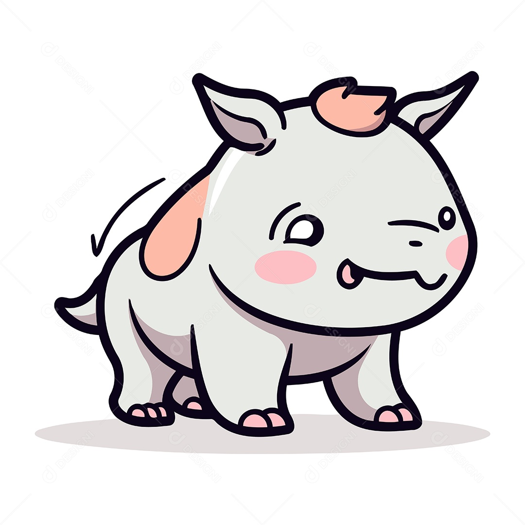 Rinoceronte Fofo de Desenho Animado Ilustração Vetor EPS