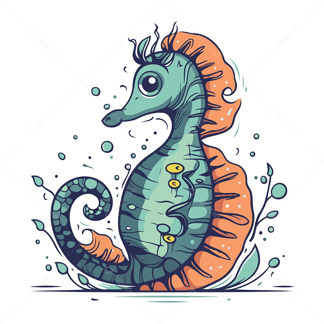 Cavalo Marinho de Desenho Animado Ilustração Vetor EPS