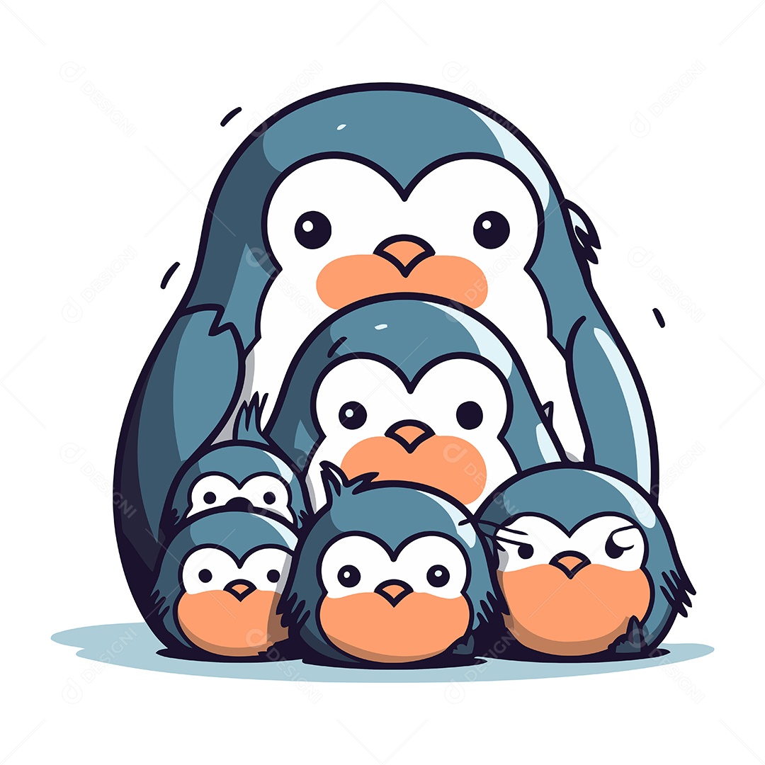 Família de Pinguins Desenho Animado Ilustração Vetor EPS