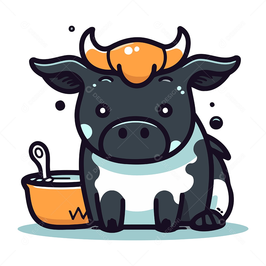 Vaca com Uma Tigela Ilustração Vetor EPS