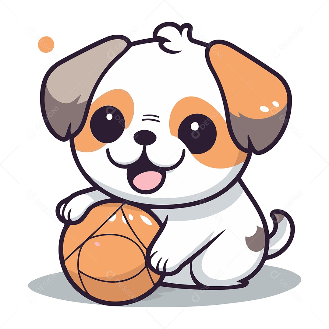 Cachorro de Desenho Animado com Uma Bola Ilustração Vetor EPS