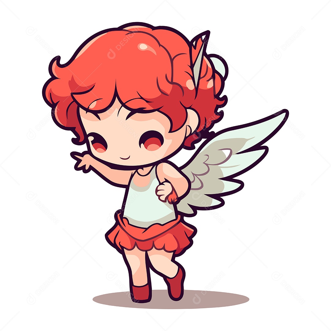 Cupido Fofo com Cabelo Ruivo Ilustração Vetor EPS