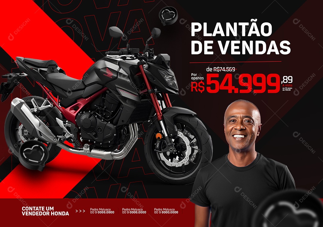 Banner Concessionária Plantão De Vendas Nova Hornet CB750 Contate um Vendedor Honda Social Media PSD Editável