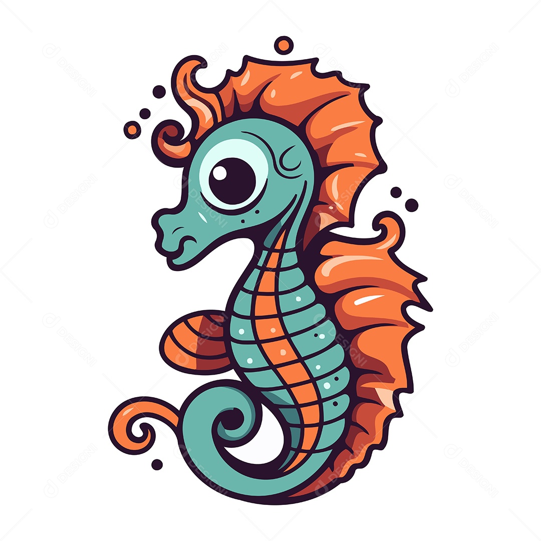 Cavalo Marinho Fofo de Desenho Animado Ilustração Vetor EPS