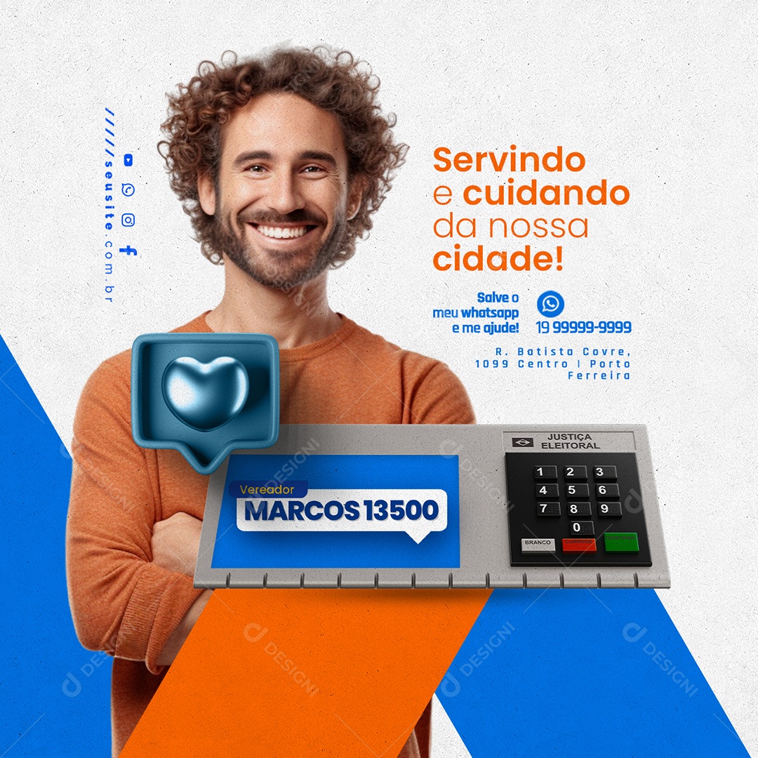 Política Servindo e Cuidando da Nossa Cidade Vereador Marcos Social Media PSD Editável