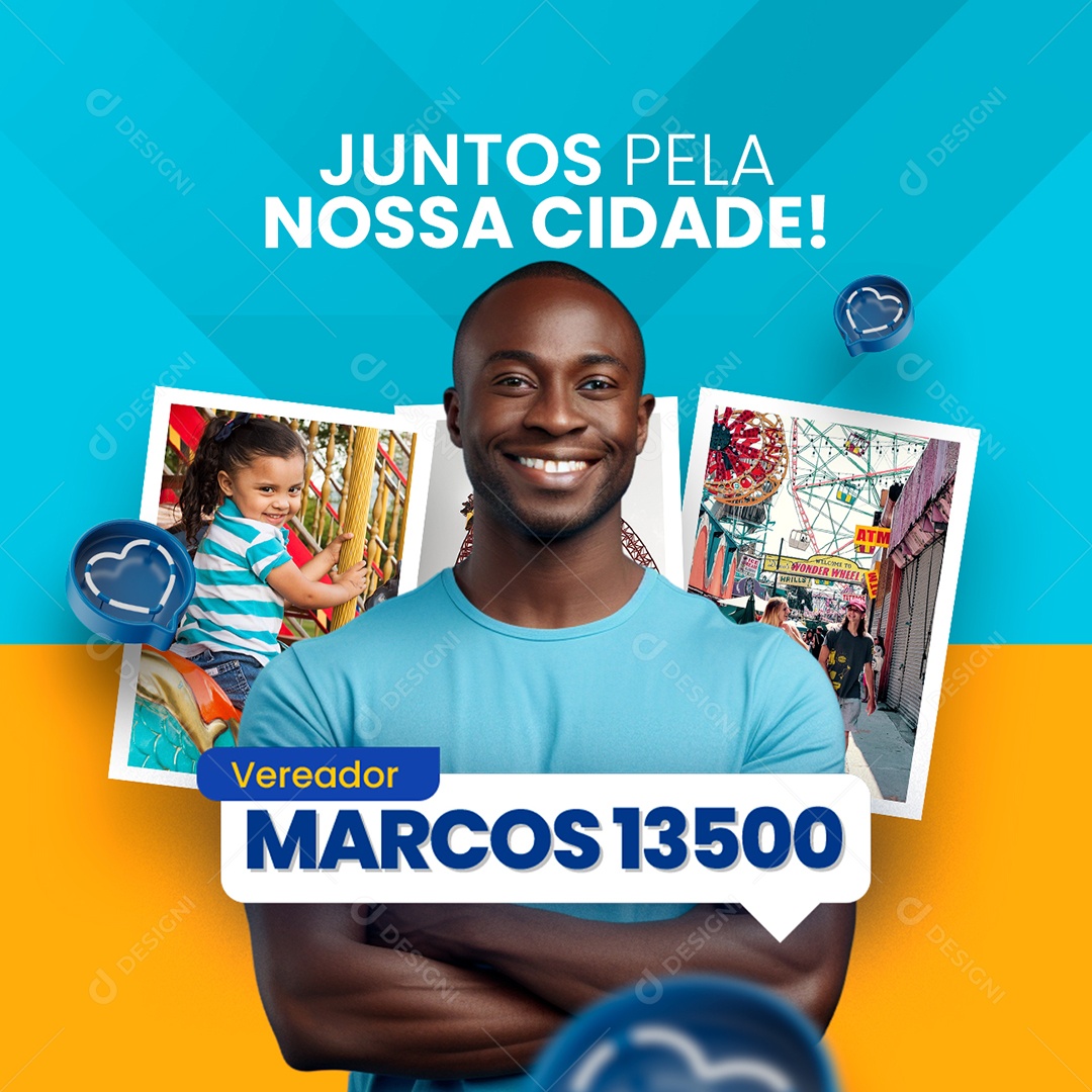 Social Media Política Juntos Pela Nossa Cidade Vereador Marcos PSD Editável