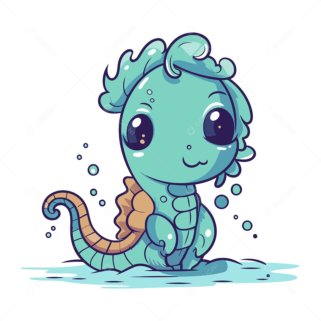 Cavalo Marinho de Desenho Animado Ilustração Vetor EPS