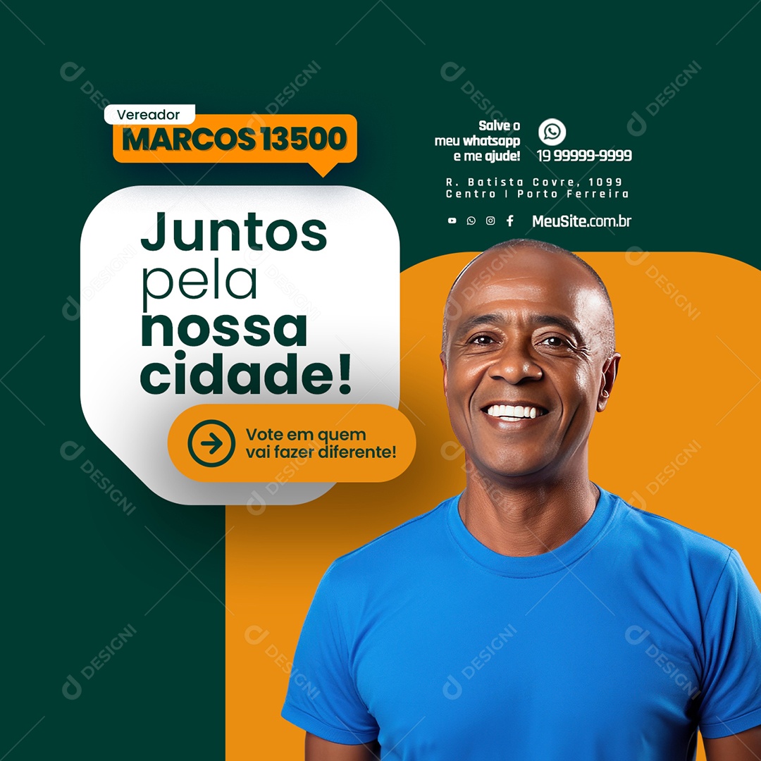 Política Juntos pela nossa Cidade Vereador Marcos Social Media PSD Editável
