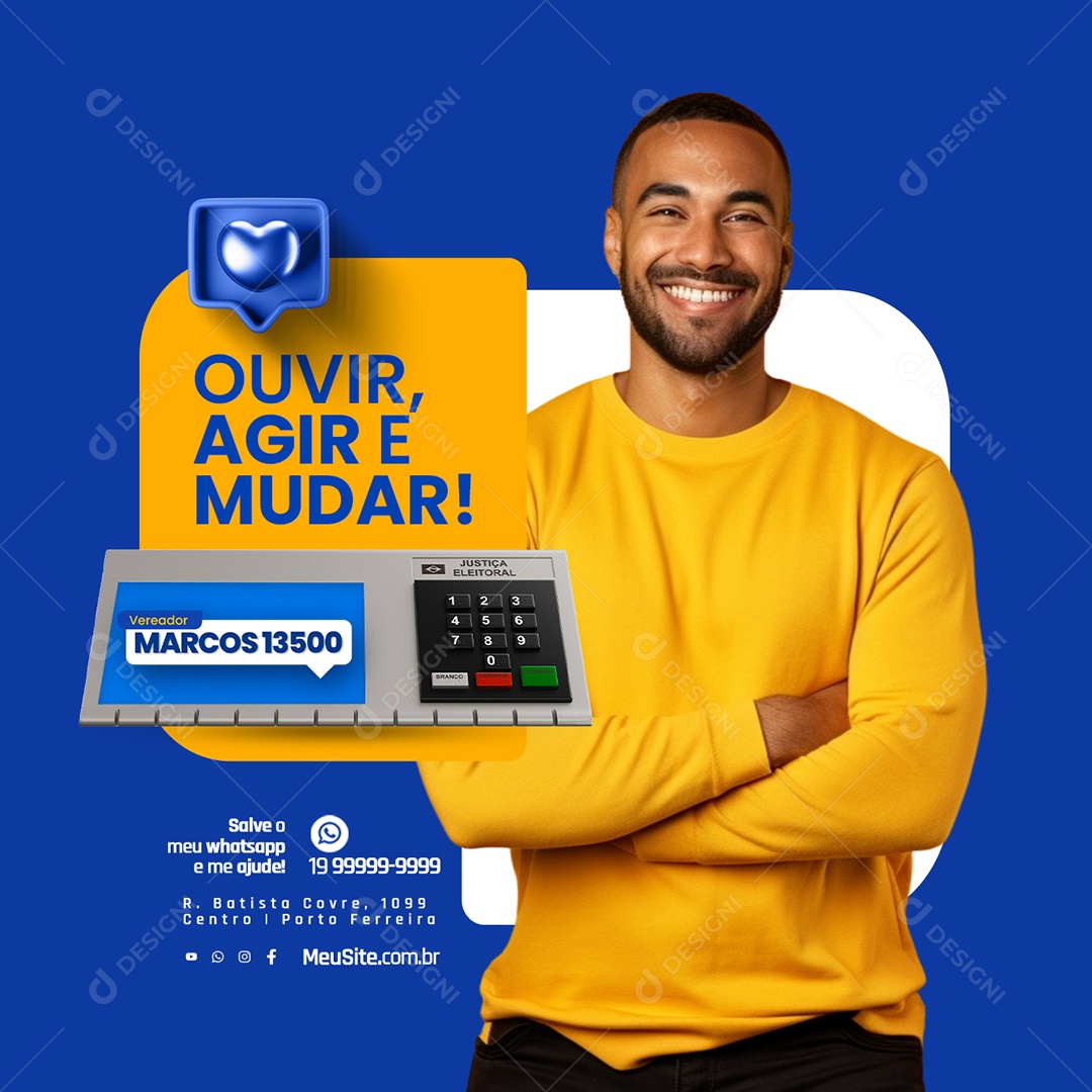Política Ouvir Agir e Mudar Vereador Marcos Social Media PSD Editável