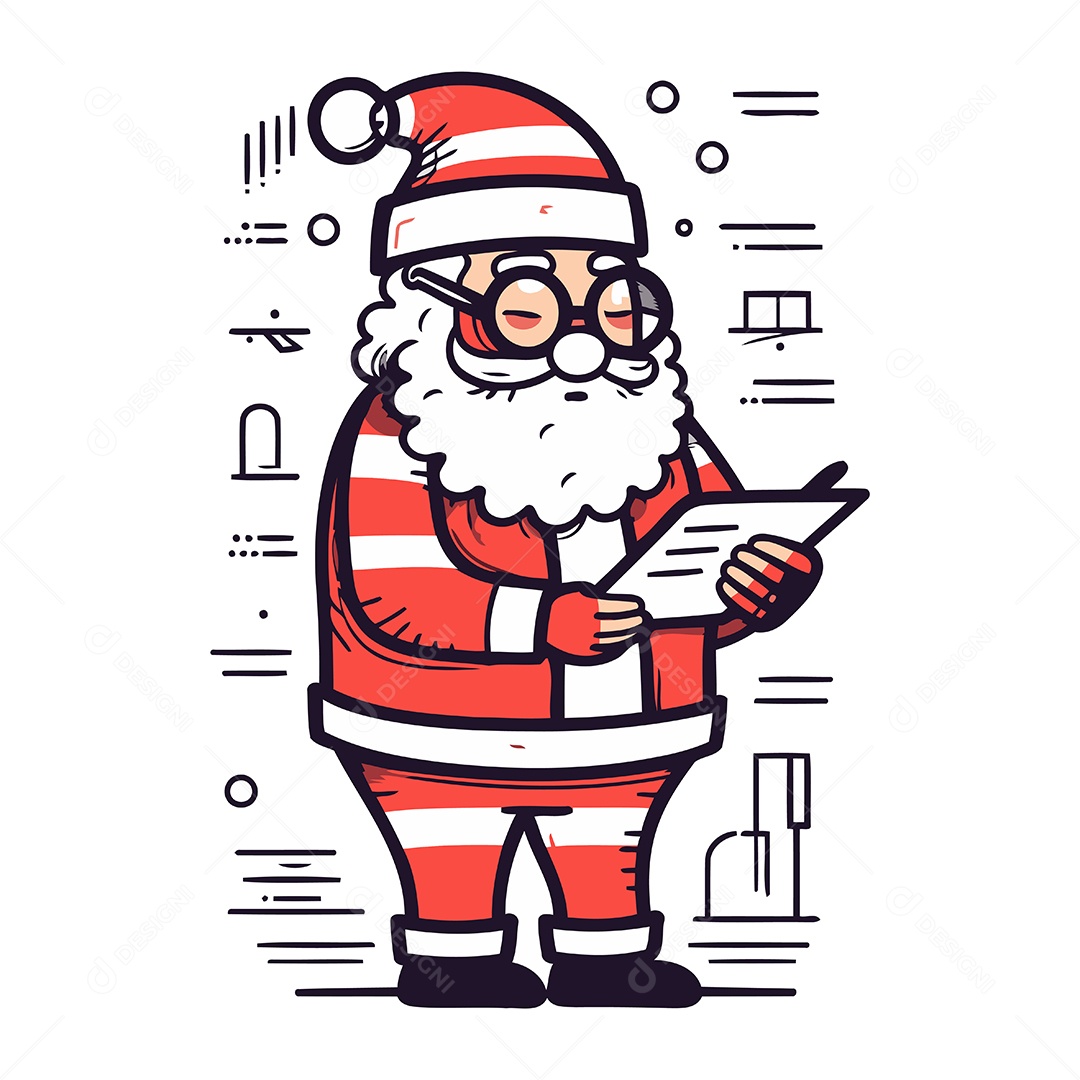 Papai Noel de Óculos Desenho Animado Ilustração Vetor EPS