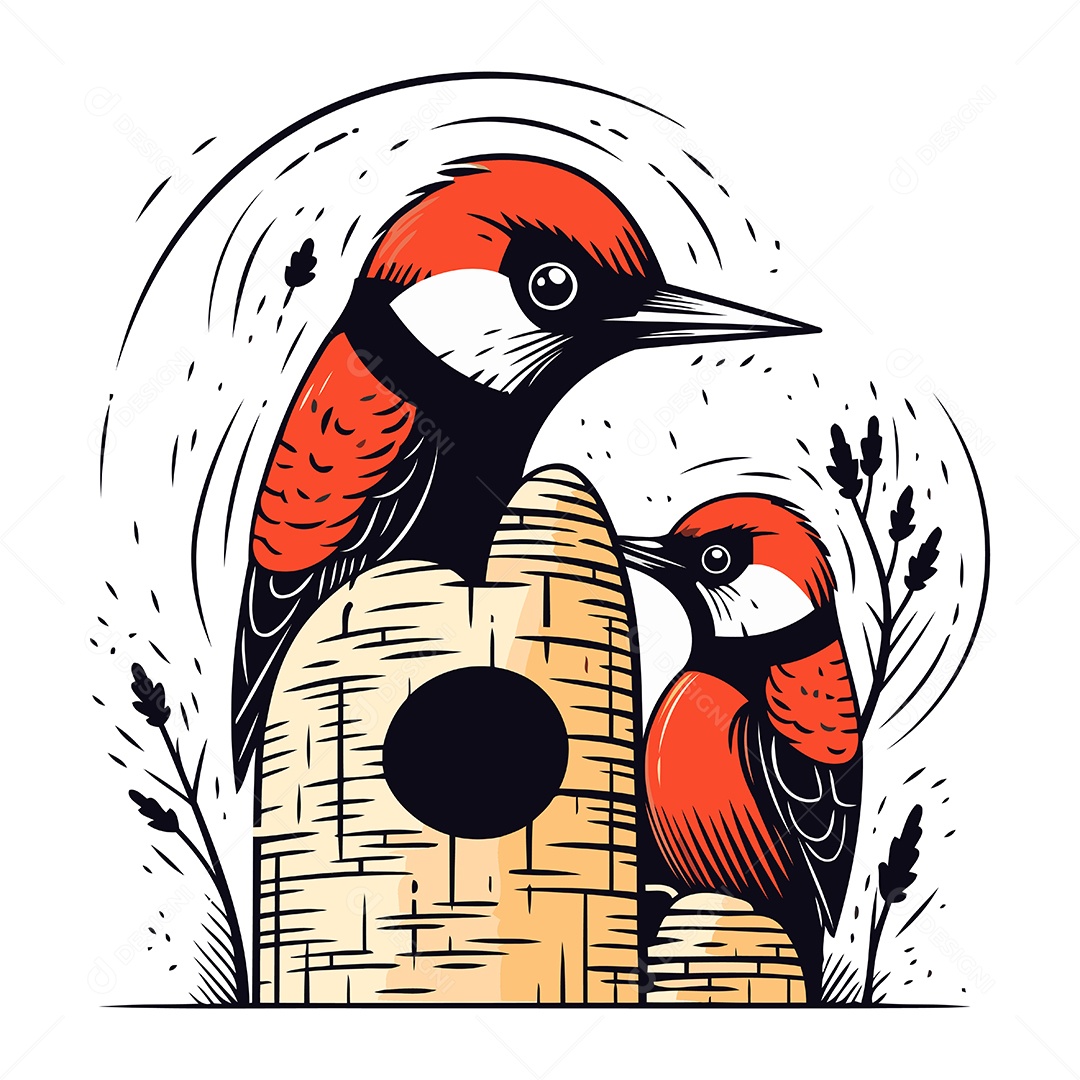 Casal de Pássaros Desenho Animado Ilustração Vetor EPS