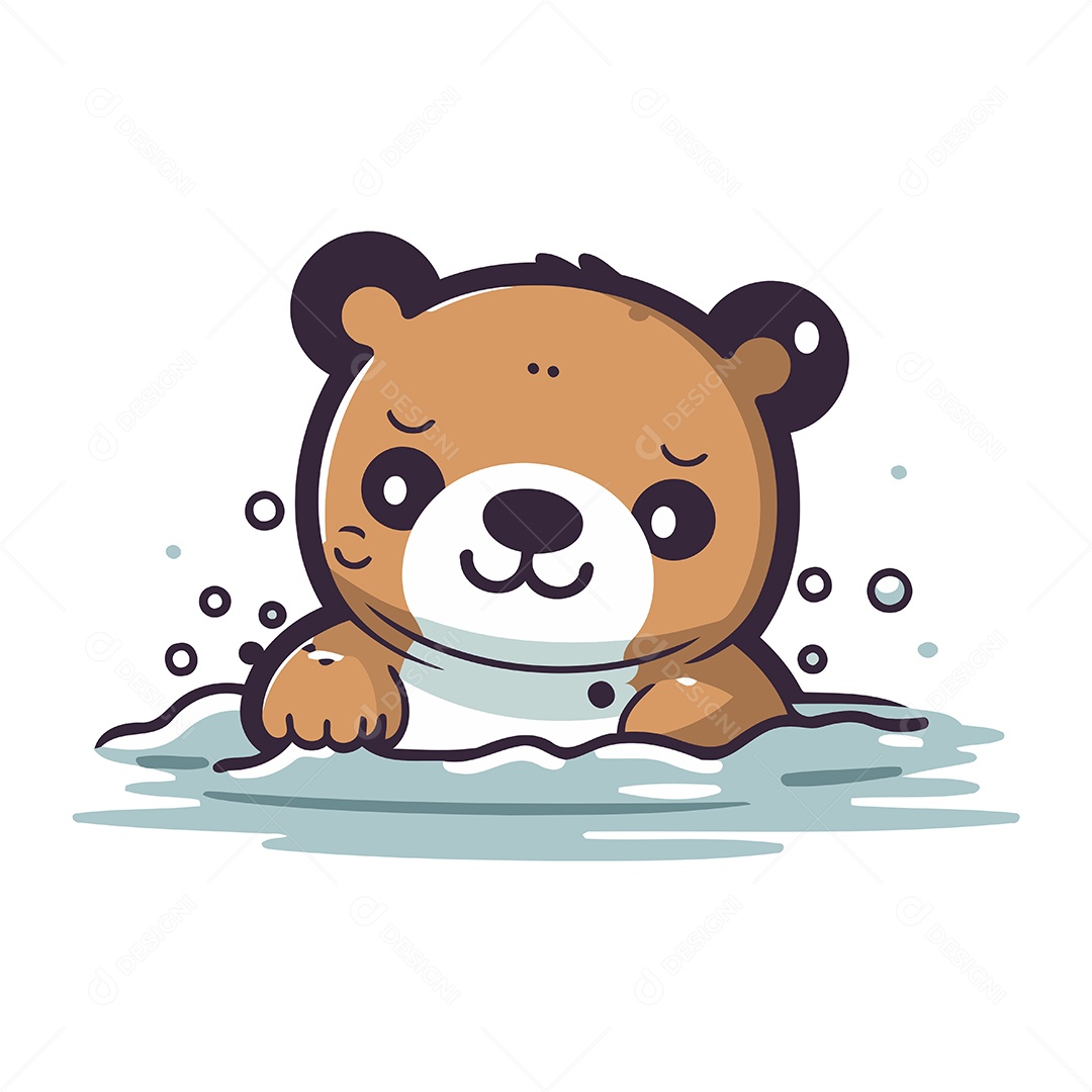 Urso Fofo Nadando na Água Ilustração Vetor EPS