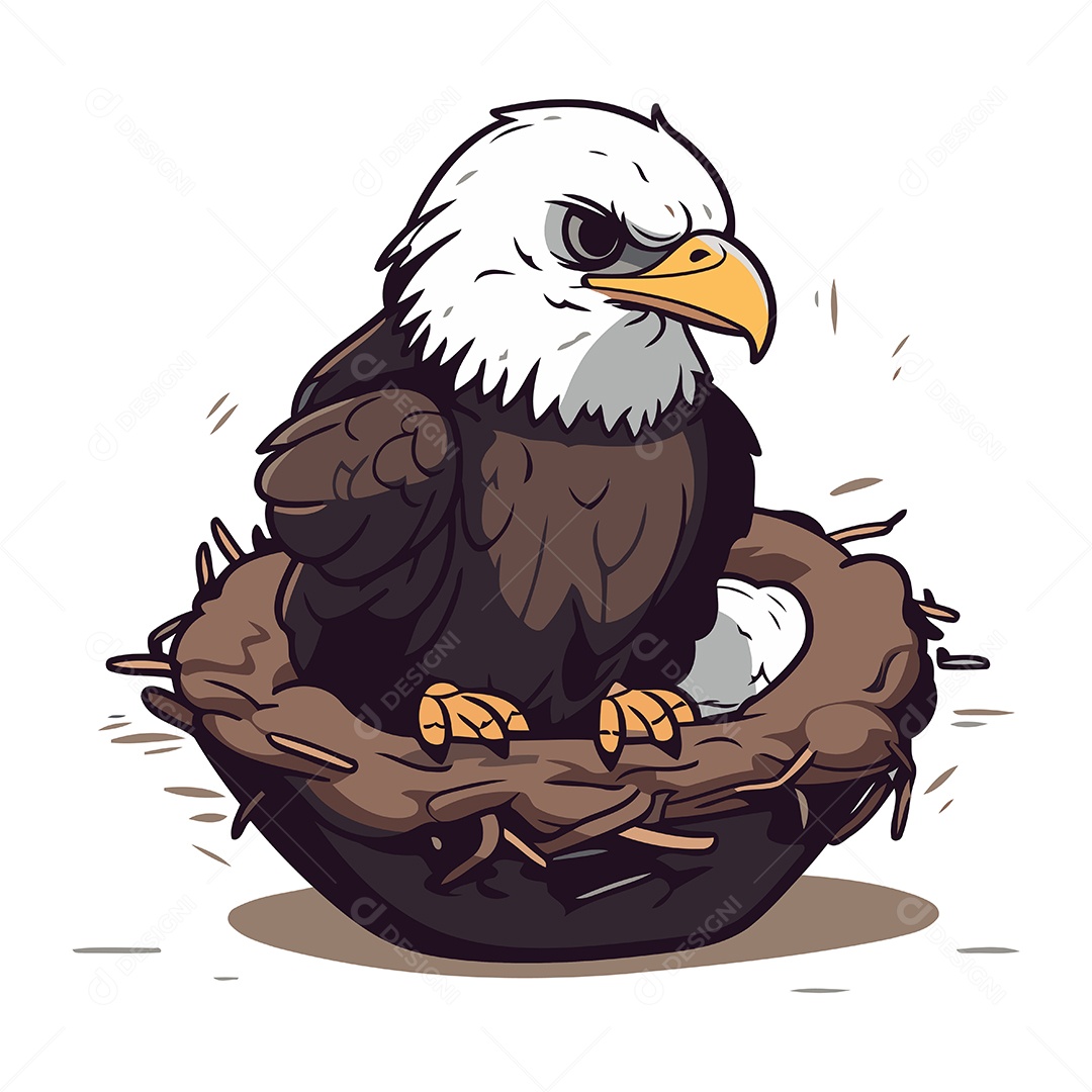 Águia Americana Sentada Em Um Ninho Ilustração Vetor EPS