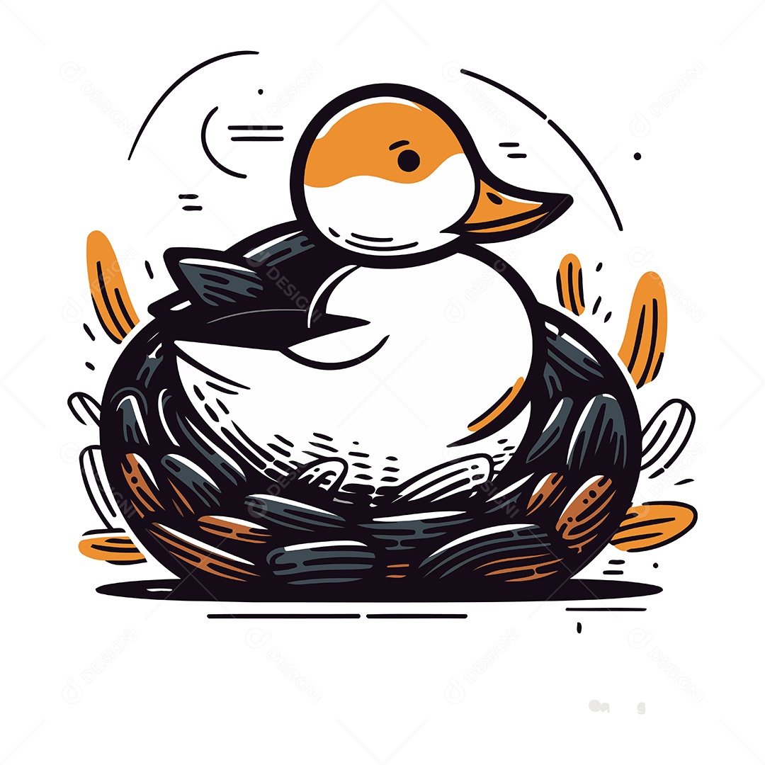 Pato de Desenho Animado no Ninho Ilustração Vetor EPS